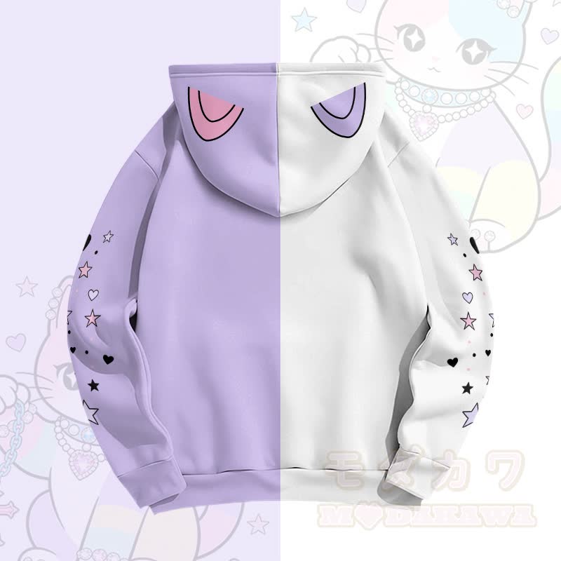MODAKAWA Pullover-Hoodie mit Sternen-, Herz- und Katzenmotiv und Farben -Optik - image 6