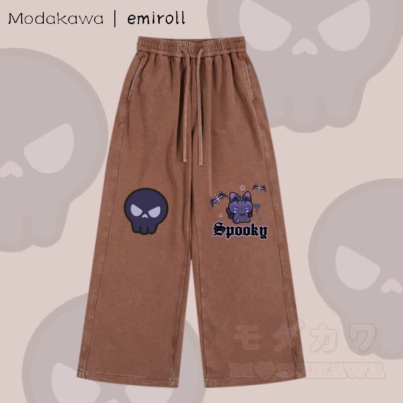 MODAKAWA X emiroll Devil Kitty Graphic Vintage Washed Adjustable Hem Pants - Braun - 2XL - image 3