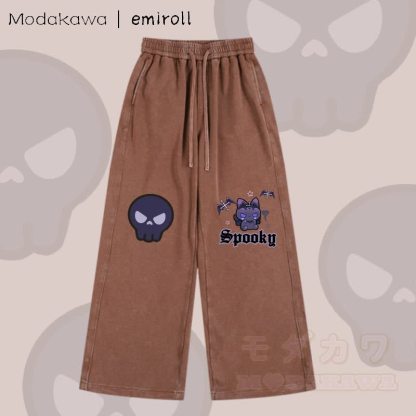 MODAKAWA X emiroll Devil Kitty Graphic Vintage Washed Adjustable Hem Pants - Braun - 2XL - image 3