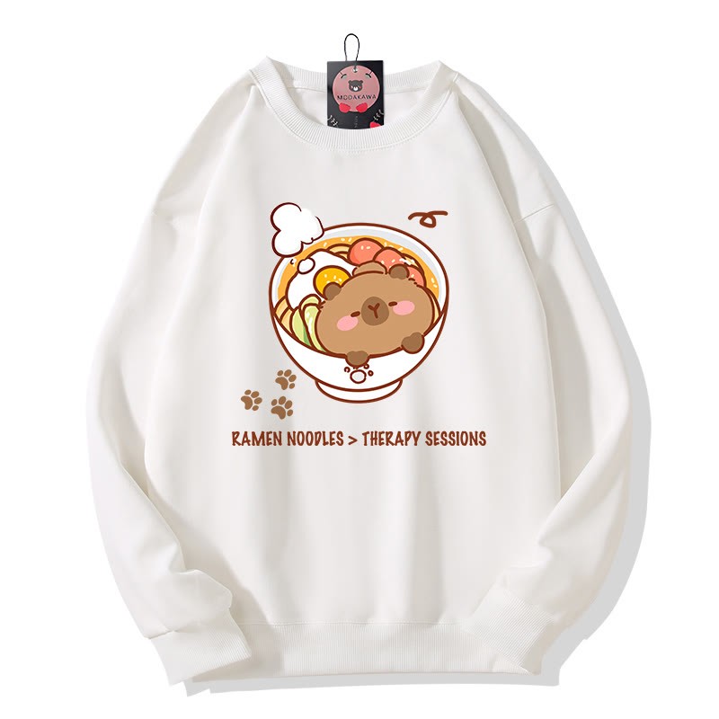 RAMEN-NUDEL-THERAPIE-SESSIONEN Capybara-Grafik-Rundhals-Sweatshirt - White - 5XL - image 4