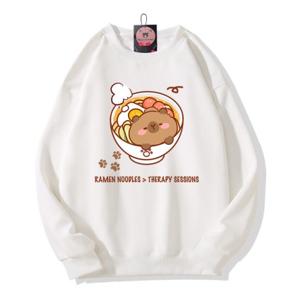 RAMEN-NUDEL-THERAPIE-SESSIONEN Capybara-Grafik-Rundhals-Sweatshirt - White - 5XL - image 4