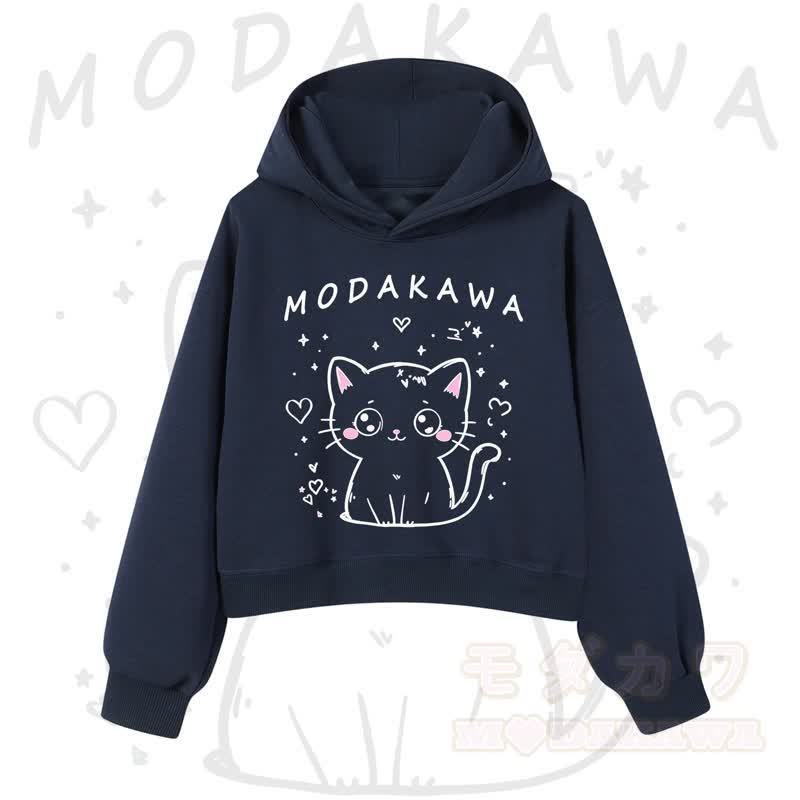 MODAKAWA Baumwoll-Hoodie mit Katzenmotiv (kurzer Schnitt) - Marineblau - 3XL - image 10