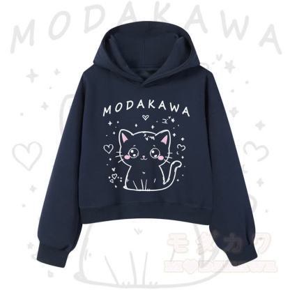 MODAKAWA Baumwoll-Hoodie mit Katzenmotiv (kurzer Schnitt) - Marineblau - 3XL - image 10