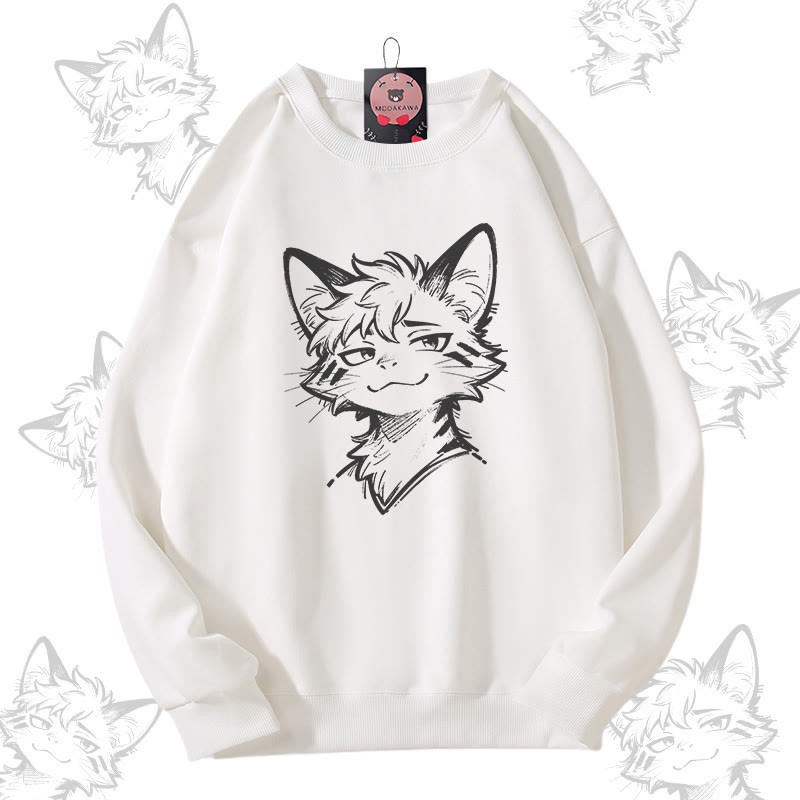 MODAKAWA Unisex-Sweatshirt mit verspieltem Katzenmotiv - White - 5XL - image 3