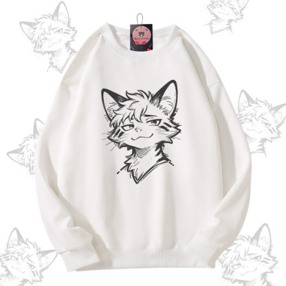 MODAKAWA Unisex-Sweatshirt mit verspieltem Katzenmotiv - White - 5XL - image 3