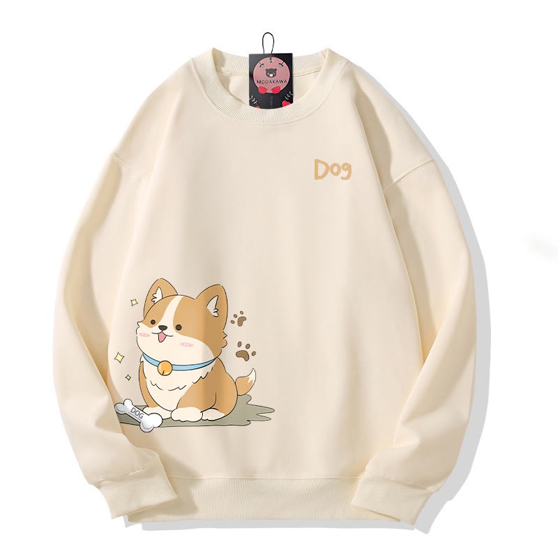 Sweatshirt mit fröhlichem Welpenmotiv und Rundhalsausschnitt - Beige - 5XL - image 3