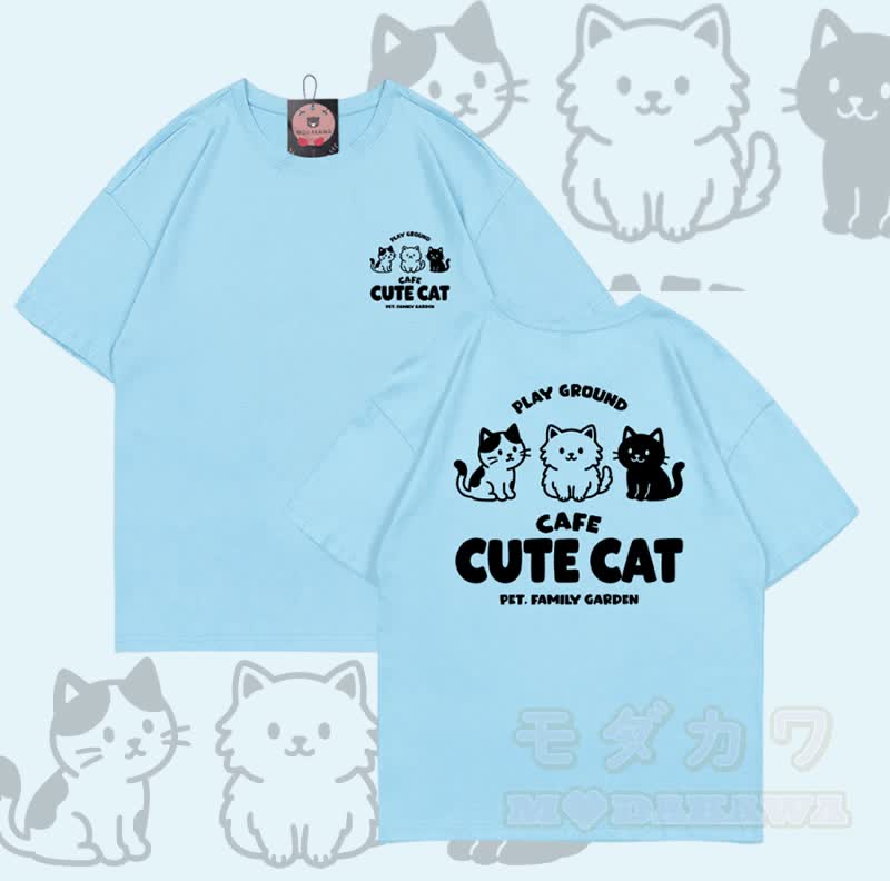 Niedliches Katzenmotiv – Modakawa T-Shirt aus 100 % Baumwolle - Blau - 5XL - image 6