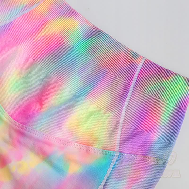 Aurora Print Mesh Crop Tank Top High Waist Yoga Shorts Zweiteiliges Set - image 7