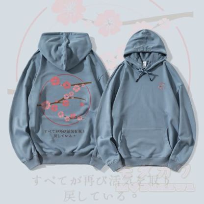 MODAKAWA Streetwear Pullover Hoodie mit Kirschblüten-Grafik - Staubiges Blau - 5XL - image 4