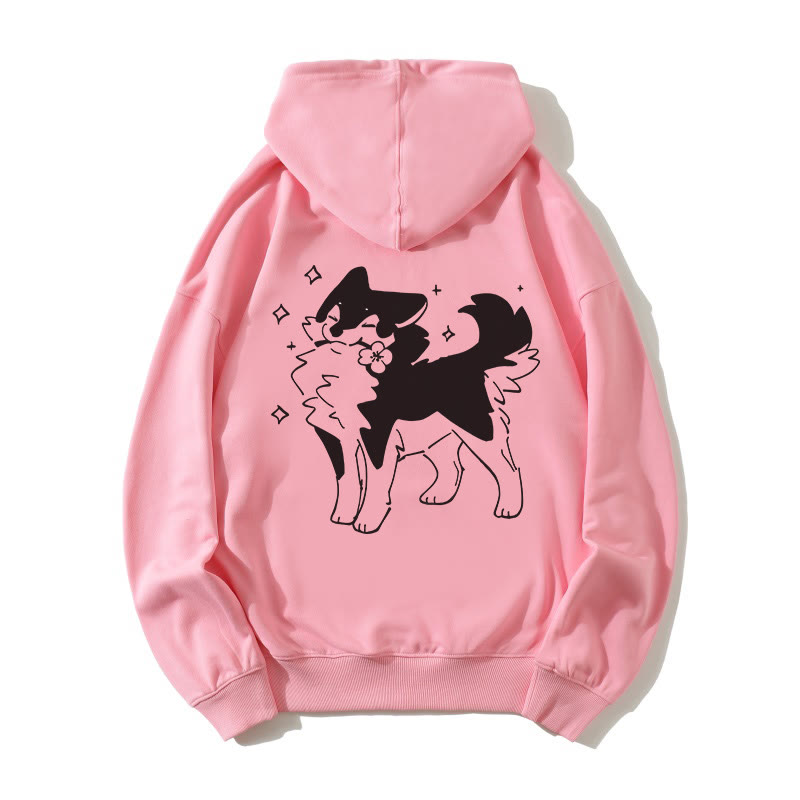 Verspielter Welpe mit Blumen-Grafik, lockerer Hoodie - Pink - 5XL - image 4