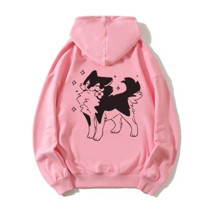 Verspielter Welpe mit Blumen-Grafik, lockerer Hoodie - Pink - 5XL - image 4