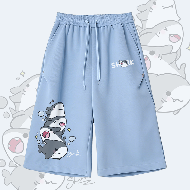 Modakawa Wide Leg Cropped Pants mit Hai-Motiv - Blue C - 2XL - image 4