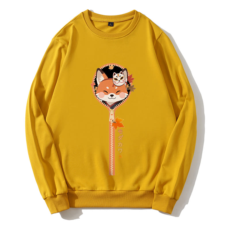 Sweatshirt mit Rundkragen und Reißverschluss und Fuchs-Grafik - Gelb - 5XL - image 5