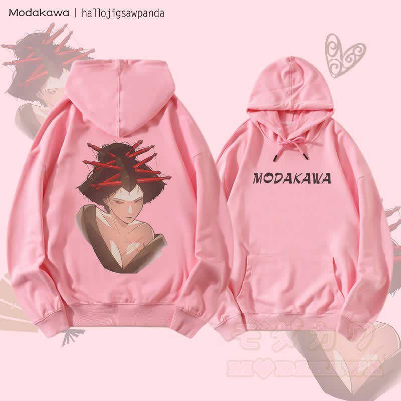 MODAKAWA X Hallo Red Hairpin Anime Girl Graphic Streetwear Pullover Hoodie - Rosa - 5XL - image 4