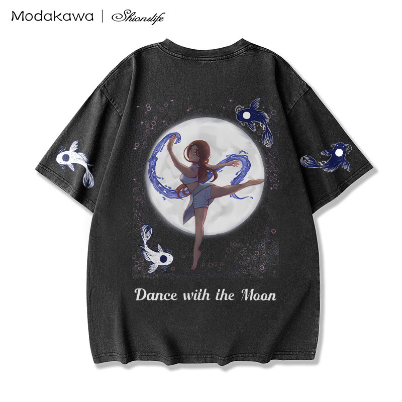 MODAKAWA X Shionslife – T-Shirt „Moon and Ocean Spirit“ aus gewaschener Vintage-Baumwolle, 100 % - Black - 5XL - image 5