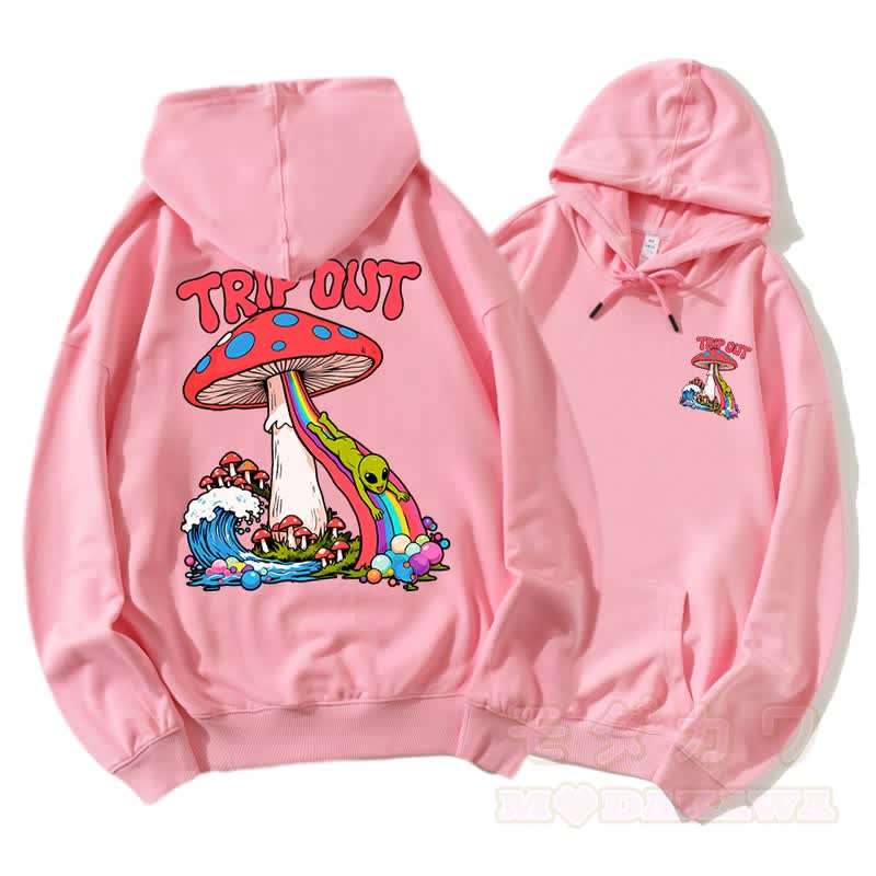 TRIP OUT Alien Sliding Down Regenbogen Pilz Grafik Paar Passender Hoodie - Rosa - 5XL - image 4