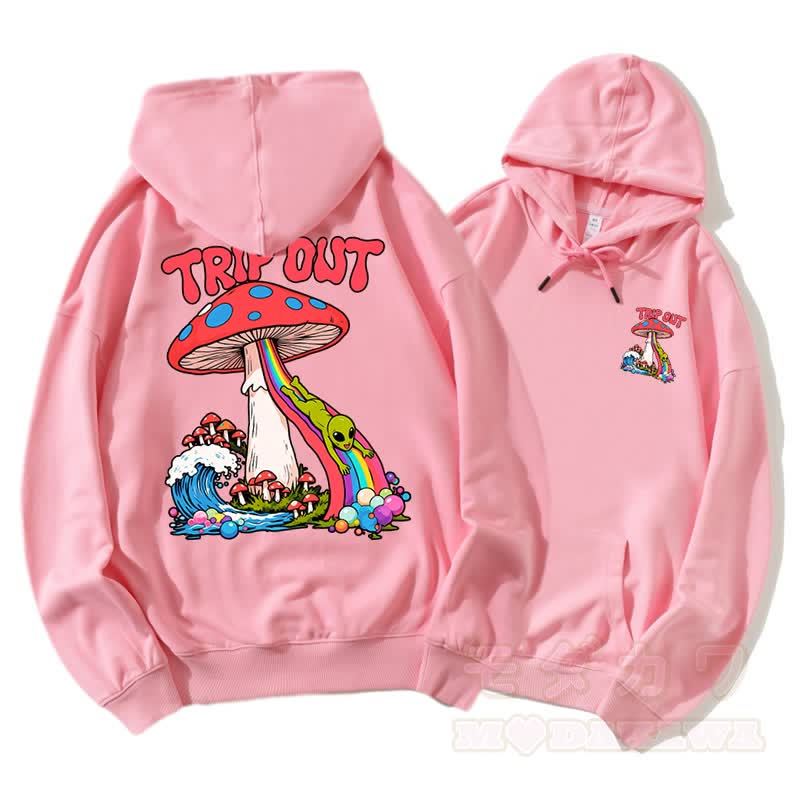 TRIP OUT Alien Sliding Down Regenbogen Pilz Grafik Paar Passender Hoodie - Rosa - 5XL - image 4