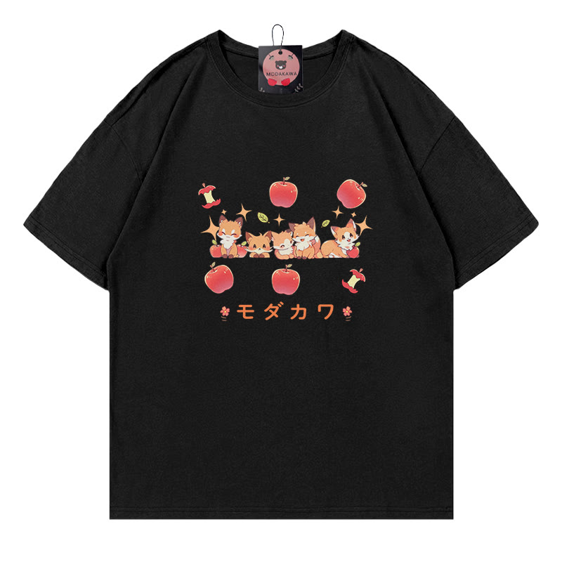MODAKAWA T-Shirt mit Fuchs-Apfel-Buchstabenprint - Black - 5XL - image 5