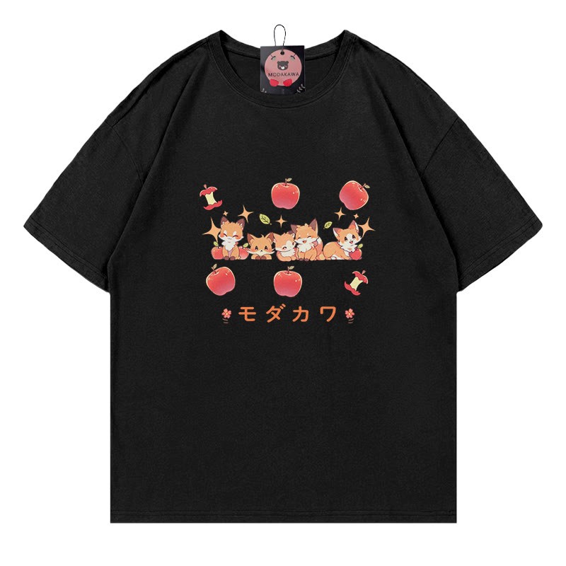 MODAKAWA T-Shirt mit Fuchs-Apfel-Buchstabenprint - Black - 5XL - image 5