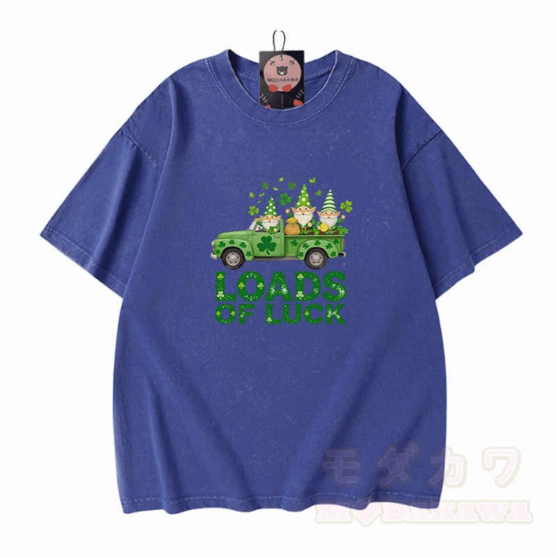St. Pakrit-Tag – VIEL GLÜCK! Modakawa Vintage-T-Shirt aus 100 % Baumwolle mit Glücksmotiv im Used-Look. - Blau - 5XL - image 4