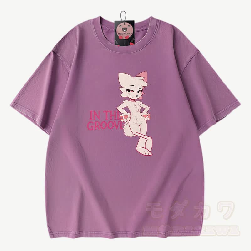 IN THE GROOVE Anime Fox Graphic Modakawa Vintage Washed 100% Cotton T-Shirt - Lila - 3XL - image 4