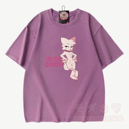 IN THE GROOVE Anime Fox Graphic Modakawa Vintage Washed 100% Cotton T-Shirt - Lila - 3XL - image 4