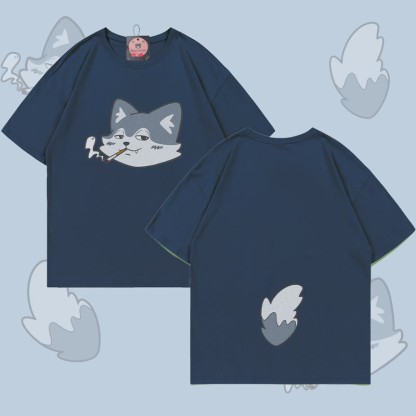 MODAKAWA T-Shirt mit Raucherwolf-Motiv (Gesicht und Schwanz) - Purplish Blue - 5XL - image 2