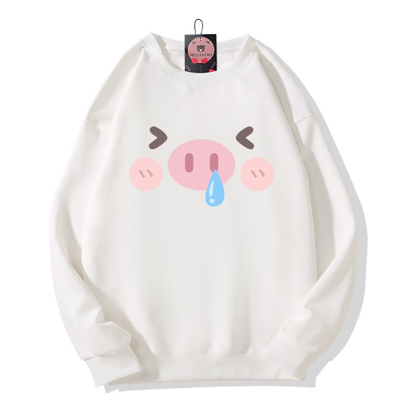 Sweatshirt mit Schweineprint und Rundhalsausschnitt - White - 5XL - image 4