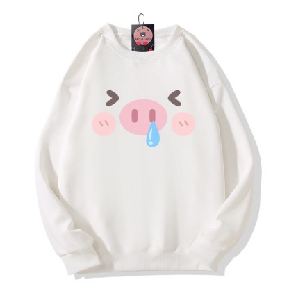 Sweatshirt mit Schweineprint und Rundhalsausschnitt - White - 5XL - image 4