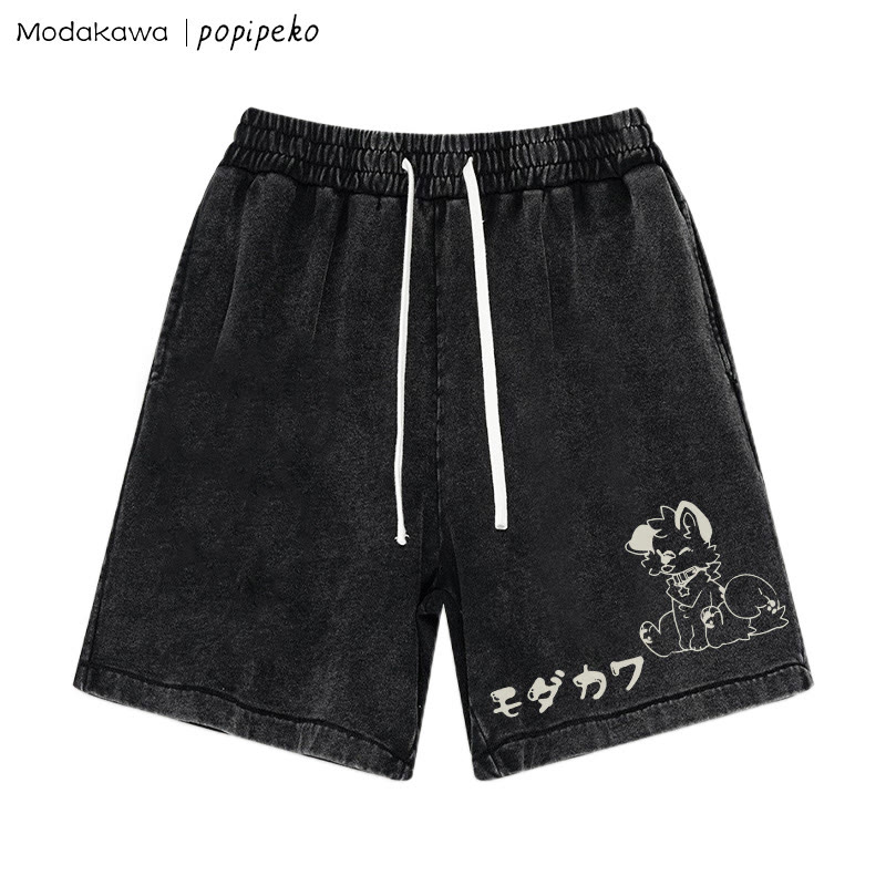 MODAKAWA X popipeko – Shorts im Vintage-Waschdesign mit Welpen-Print - Black - 3XL - image 4