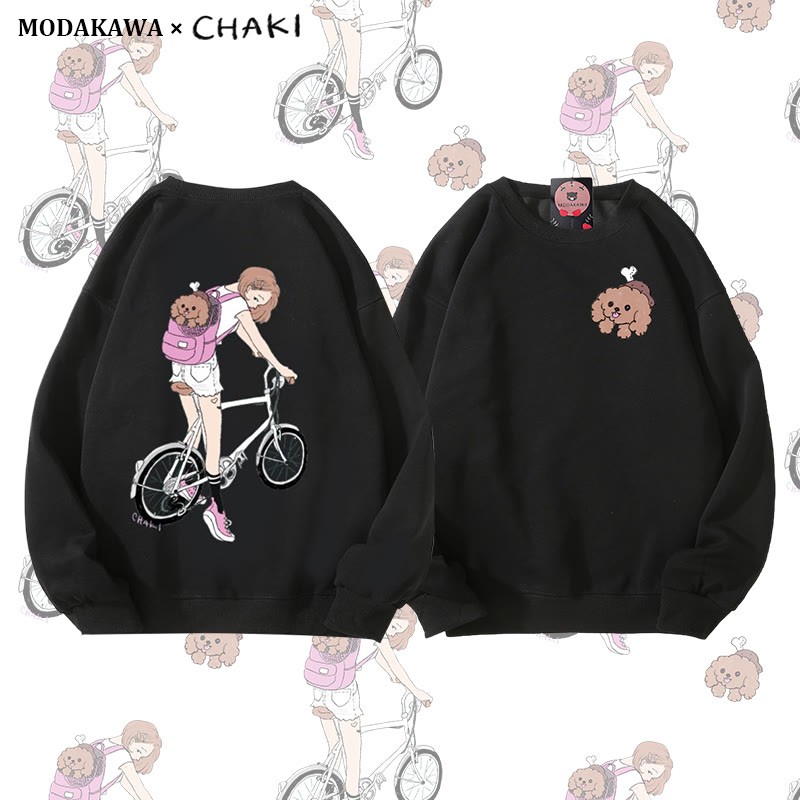 Mädchen fährt Fahrrad mit Welpe im Rucksack, Sweatshirt mit Grafik und Rundhalsausschnitt - Black - 5XL - image 3