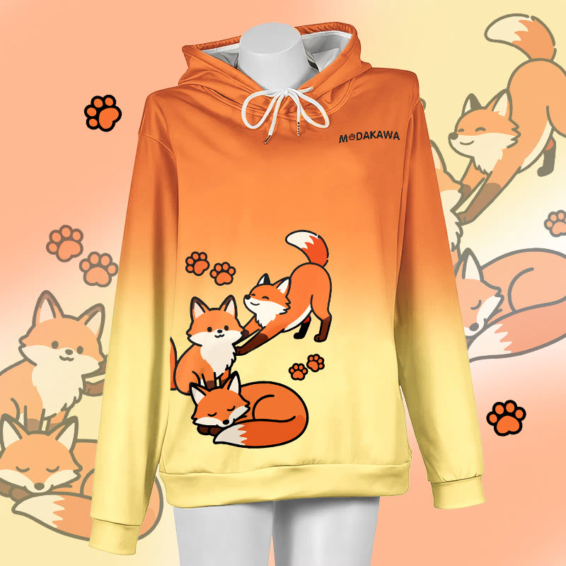 MODAKAWA Farbverlauf-Pullover-Hoodie mit fröhlichem Fuchs-Motiv - Orange&Yellow - 6XL - image 3