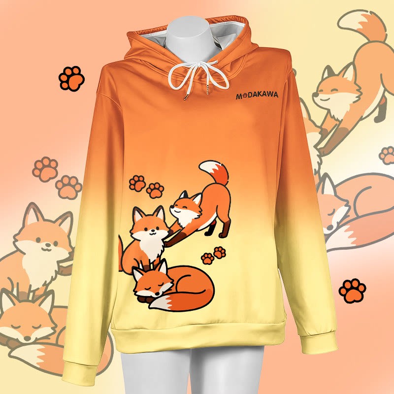 MODAKAWA Farbverlauf-Pullover-Hoodie mit fröhlichem Fuchs-Motiv - Orange&Yellow - 6XL - image 3