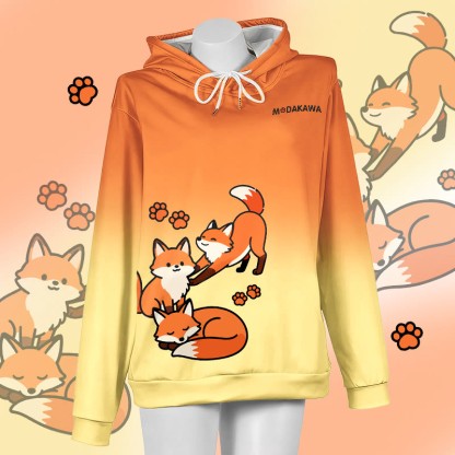 MODAKAWA Farbverlauf-Pullover-Hoodie mit fröhlichem Fuchs-Motiv - Orange&Yellow - 6XL - image 3