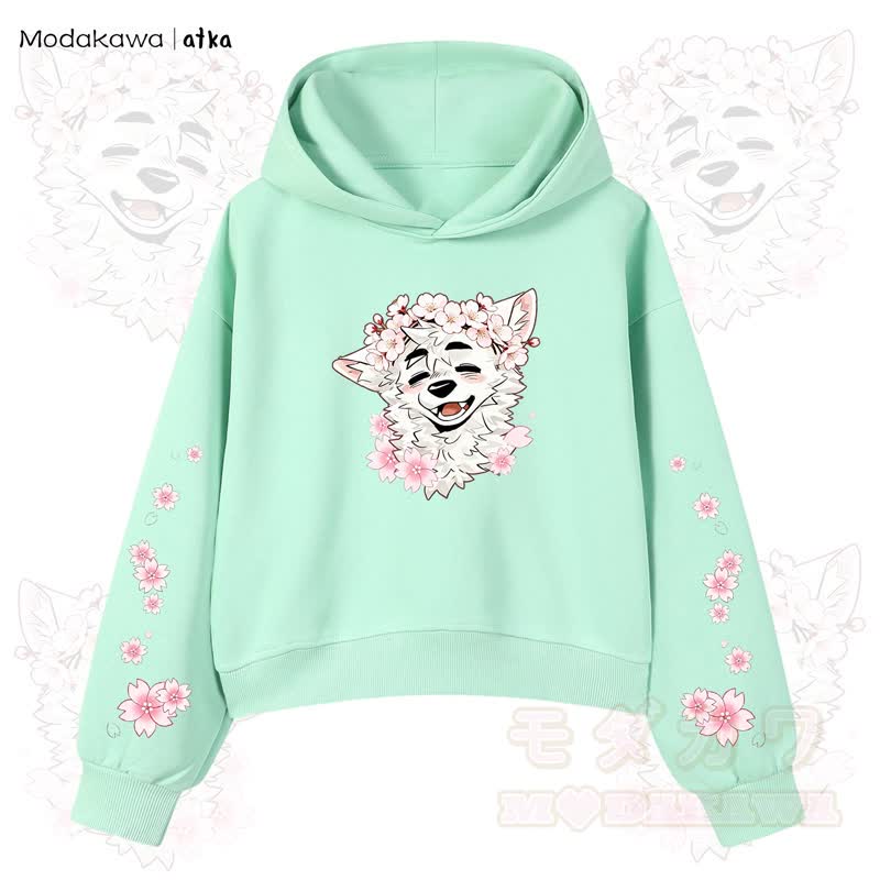 MODAKAWA X atka Wolf Graphic Stripe Cropped Cotton Hoodie - Grün - 3XL - image 7