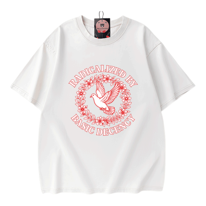 RADIKALISIERT DURCH GRUNDLEGENDE ANSTÄNDIGKEIT Taubengrafik Modakawa Vintage Washed 100% Baumwoll-T-Shirt - White - 5XL - image 4