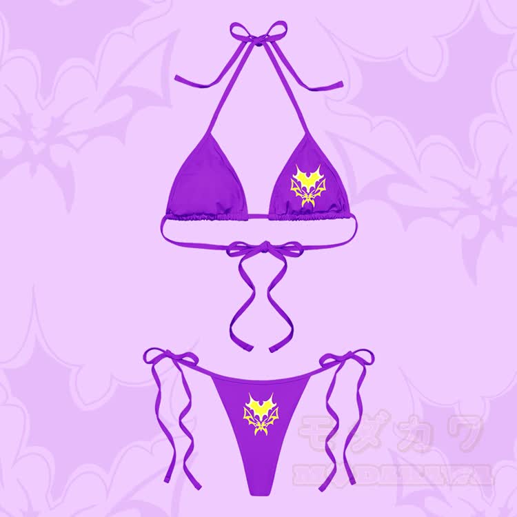 MODAKAWA X Aki Damen-Bikini-Set mit Streifenmuster und Fledermausherz-Grafik - Lila - 4XL - image 6