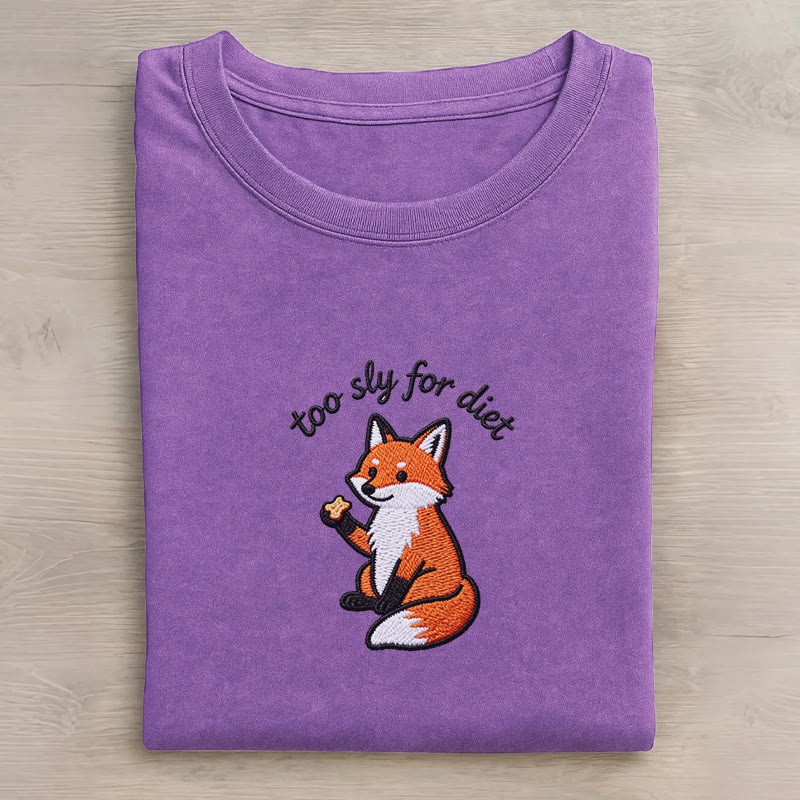 TOO SLY FOR DIET Essender Fuchs Grafik Unisex Vintage Washed T-Shirt - Purple - 5XL - image 3