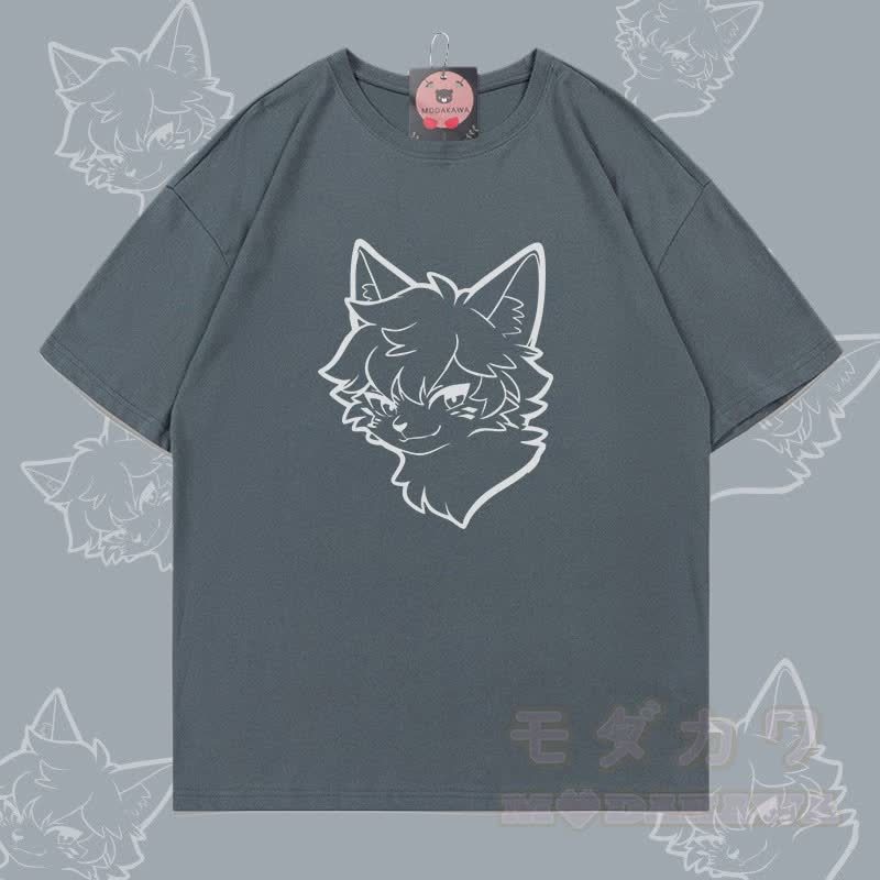 MODAKAWA Cat Boy Grafik-T-Shirt - Dunkelgrau - 5XL - image 4