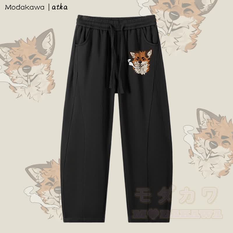 MODAKAWA X atka Fox Smoking Graphic Herren Kordelzughose - Schwarz - 4XL - image 4