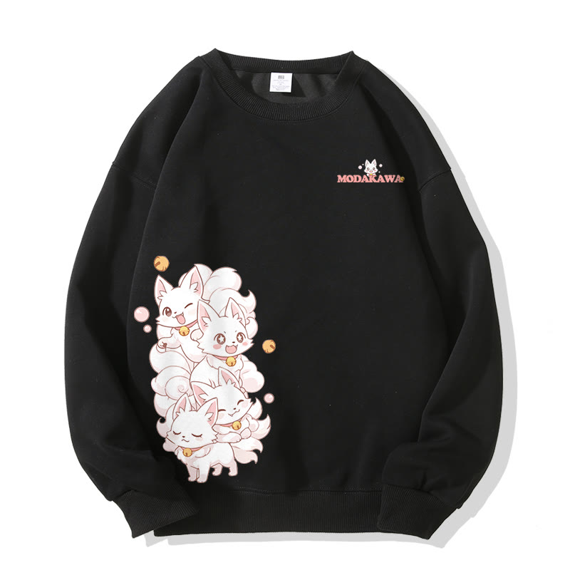MODAKAWA Unisex-Sweatshirt mit fröhlichem neunschwänzigen Fuchs-Motiv - Black - 5XL - image 3