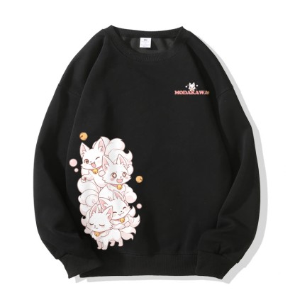 MODAKAWA Unisex-Sweatshirt mit fröhlichem neunschwänzigen Fuchs-Motiv - Black - 5XL - image 3
