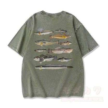 Modakawa Marine Fish Print Washed Loose Oversized Kurzarm-T-Shirt - Grün - 3XL - image 7