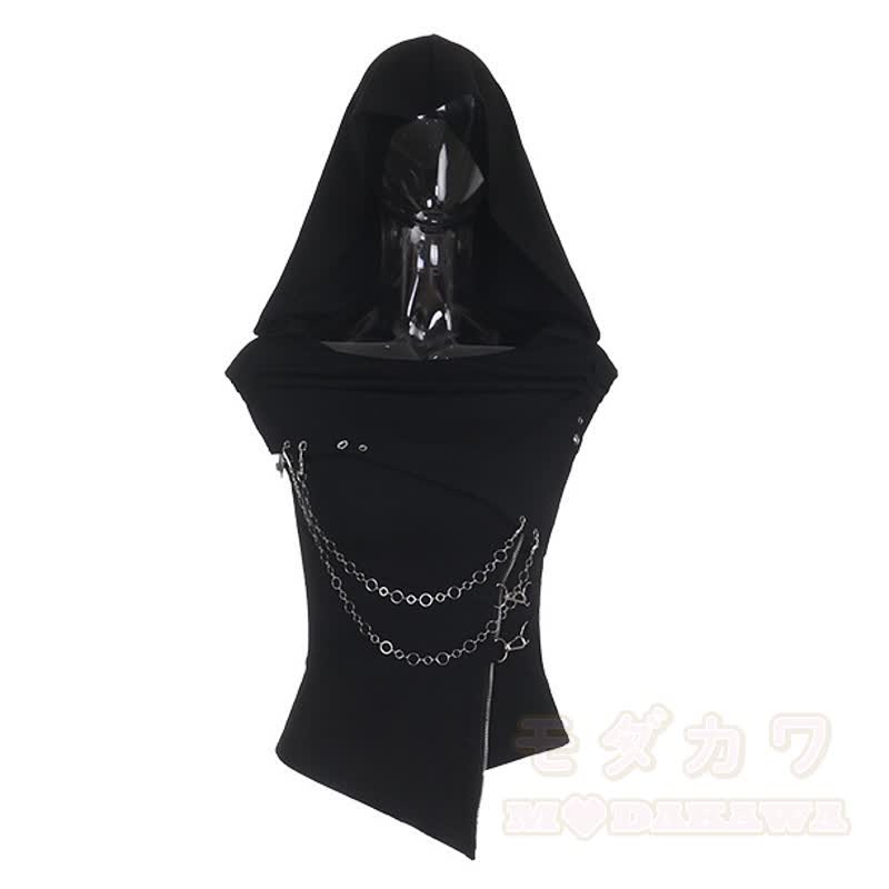 Ärmelloses Top im Gothic-Stil mit drapiertem Kragen und Metallkettenverzierung - image 5