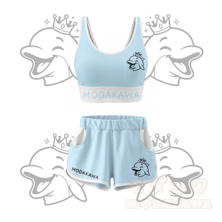 Gekröntes Delfin-Grafik-Crop-Tanktop, Sport-Top, Shorts, Bikini, Modakawa-Partnerlook - Blaues Set - 5XL - image 12