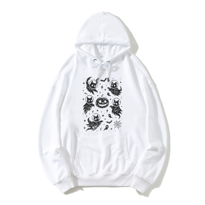 Geisterhafter Katzenkürbis Halloween Grafik Lose Hoodie - Weiß - 5XL - image 3