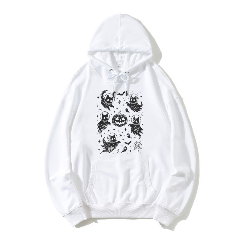 Geisterhafter Katzenkürbis Halloween Grafik Lose Hoodie - Weiß - 5XL - image 3