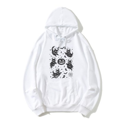 Geisterhafter Katzenkürbis Halloween Grafik Lose Hoodie - Weiß - 5XL - image 3