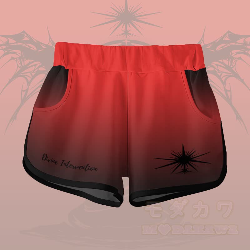 GÖTTLICHE INTERVENTION Engel Grafik Gradient T-Shirt Shorts Modakawa passendes Outfit - Rote Shorts - 5XL - image 9