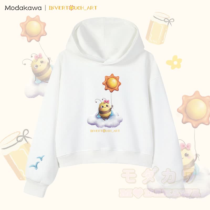 MODAKAWA X INVERTOUCH_ART Cloud Bee Graphic Modakawa Cropped Cotton Hoodie - Weiß B - 3XL - image 8